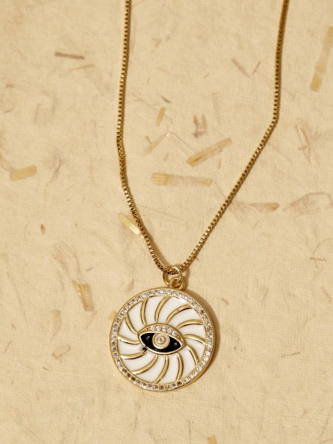 

Pipa Bella White & Black Gold-Plated Evil Eye Enameled Stone Studded Link Necklace