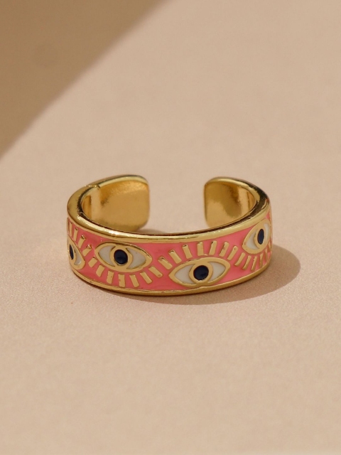 

Pipa Bella Women Pink & Blue Enamel Evil Eye Adjustable Ring