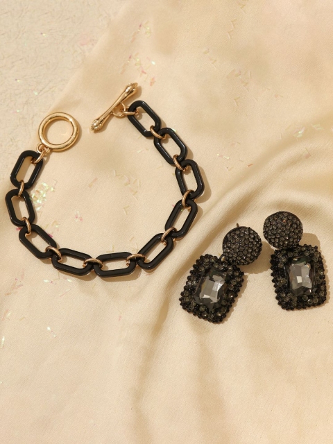 

Pipa Bella Black Square Crystal Drop Earrings and Chain Bracelet Set