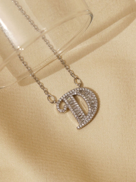 

Pipa Bella Silver-Plated Clear Crystal Studded D Initial Pendant Necklace