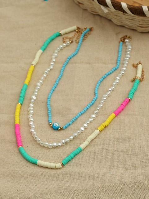

Pipa Bella White & Blue Set Of 3 Yin Yang Beaded Necklace