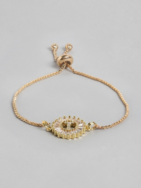 

Pipa Bella Women Gold-Toned & White CZ Stone Sequined T Initial Bracelet