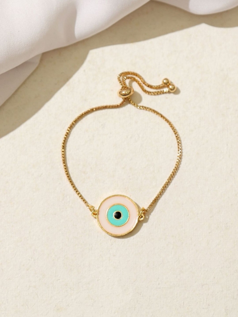 

Pipa Bella Women Gold-Toned & White Sterling Silver Enamel Evil Eye Bracelet