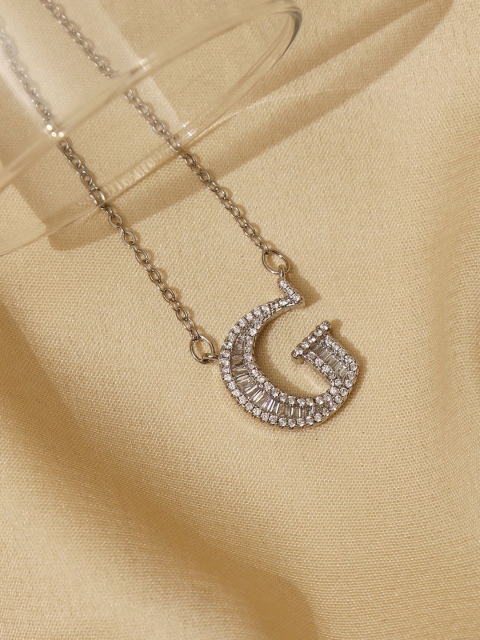 

Pipa Bella Silver-Plated Clear Crystal Studded G Initial Pendant Necklace