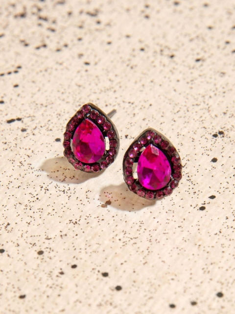 

Pipa Bella Pink Teardrop Shaped Artificial Stones Studded Jadau Party Stud Earrings
