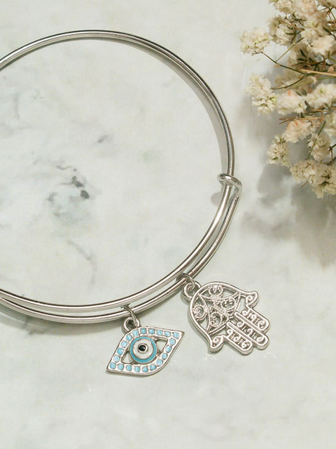 

Pipa Bella Silver Plated Bracelet With Blue Toned Evil Eye And Hamza
