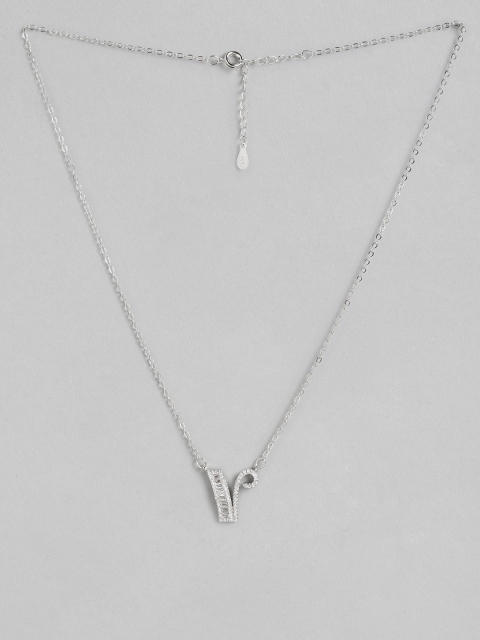 

Pipa Bella Silver-Plated V Initial Stone Studded Link Necklace