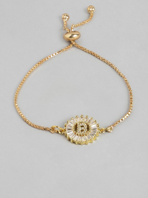 

Pipa Bella Women Gold-Toned Cubic Zirconia Gold-Plated Armlet B Initial Bracelet