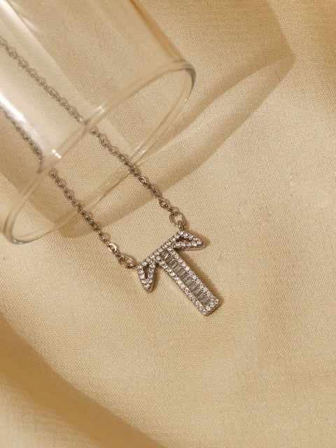 

Pipa Bella Silver-Plated Stone Studded T Initial Necklace