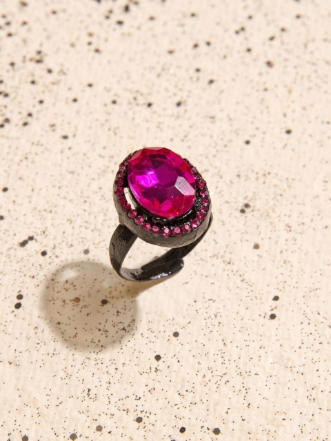

Pipa Bella Women Black & Pink Stone-Studded Adjustable Finger Ring