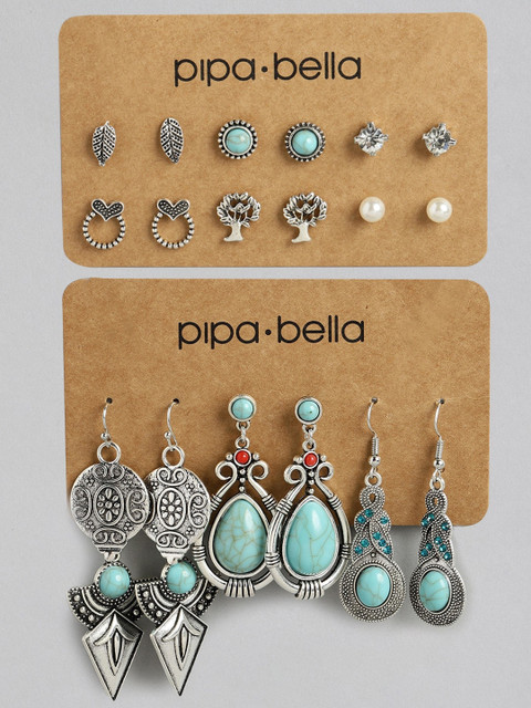 

Pipa Bella Set of 10 Oxidised Earrings, Silver
