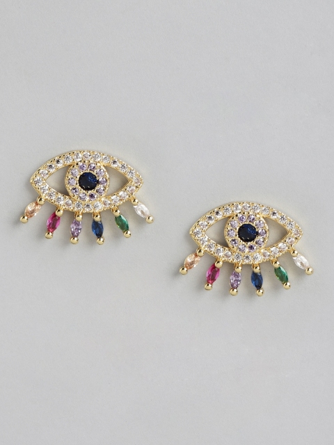 

Pipa Bella Mutlicoloured Gold-Plated Evil Eye Stone Studded Contemporary Drop Earrings, Multi