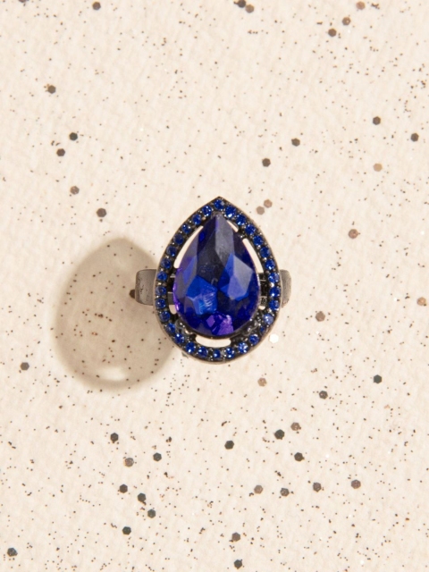 

Pipa Bella Women Black & Blue Stone-Studded Adjustable Finger Ring