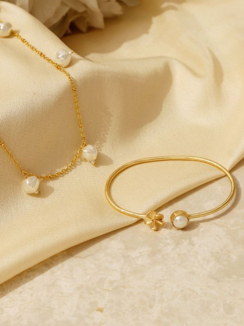 

Pipa Bella Gold-Toned Elegant Pearl Bracelet & Necklace Set
