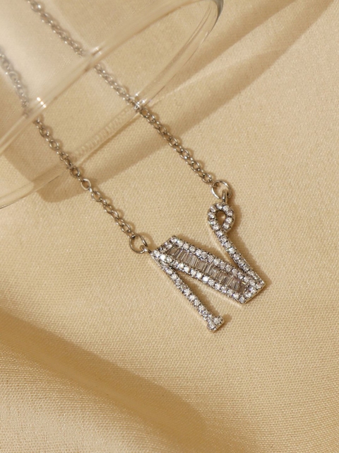 

Pipa Bella Silver-Plated Clear Crystal Studded N Initial Pendant Necklace
