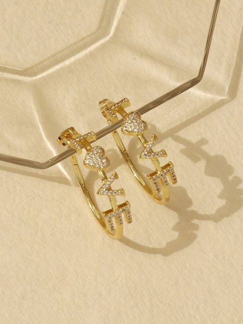 

Pipa Bella Gold-Toned Circular Semiprecious Stones Studded Love Hoop Earrings