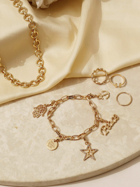 

Pipa Bella Classic Chain Necklace, Stackable Rings, and Charm Bracelet Set, Gold