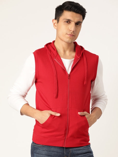 

Peter England Casuals Men Red & White Solid Hooded Sweatshirt