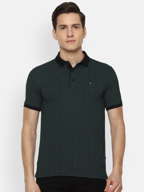 

V Dot Men Green Printed Polo Collar Pockets Slim Fit T-shirt