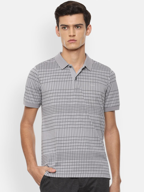 

Van Heusen Men Grey & Black Checked Polo Collar T-shirt