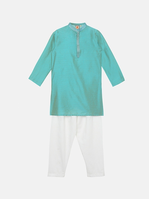 

SALWAR STUDIO Boys Turquoise Blue Kurta with Pyjamas