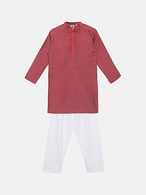 

SALWAR STUDIO Boys Maroon Solid Thread Work Kurta With Pyjamas