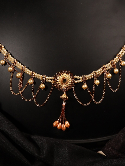 

ANIKAS CREATION Gold-Toned Gold-Plated Kundan Studded & Beaded Waist Chain