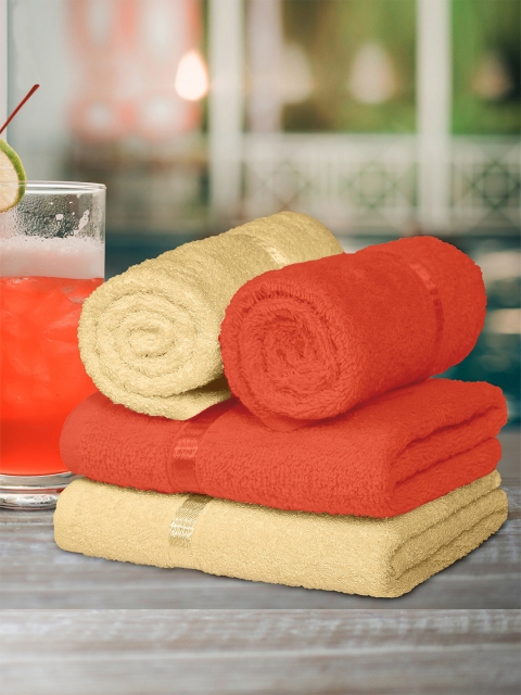 

Story@home Set of 4 Beige & Orange 450 GSM Cotton Hand Towels
