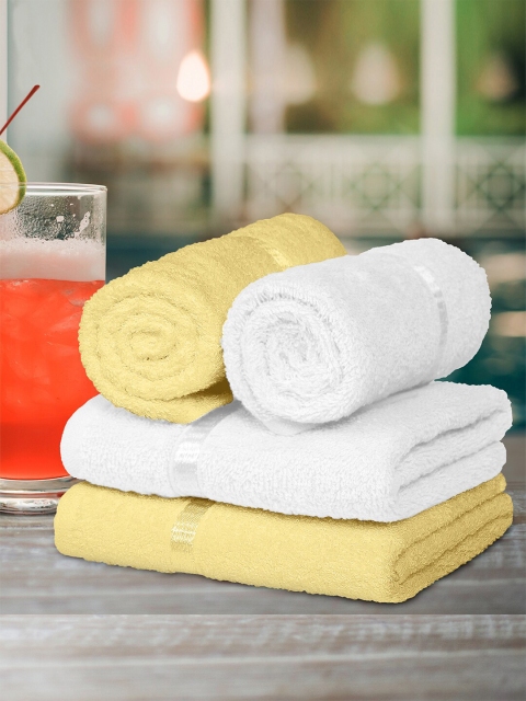

Story@home Set Of 4 Yellow & White 450 GSM Cotton Hand Towels