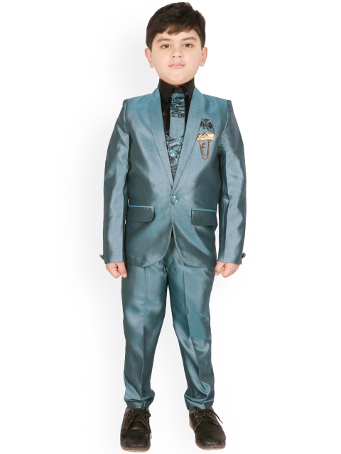 

SG YUVRAJ Boys Blue & Black 5-Piece Single-Breasted Party Suit