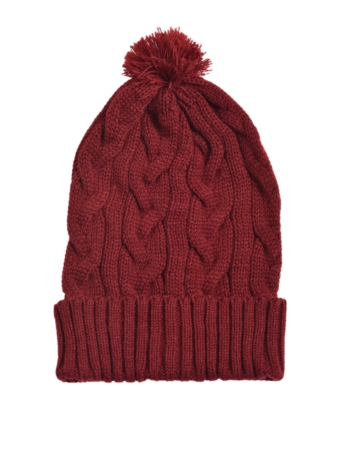 

Bharatasya Men Maroon Cable Knit Pom-Pom Acrylic Beanie
