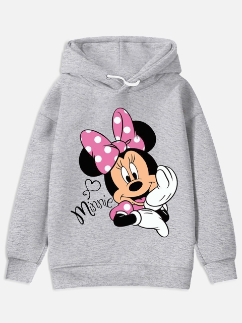 

Disney By Miss and Chief Girls Grey & Pink Minnie Mouse Printed Cotton Hooded Sweatshirt