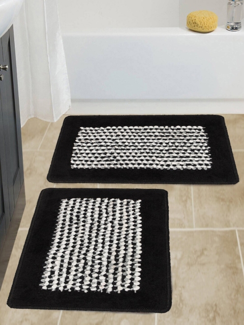

Story@home Set Of 2 Black & White Self-Design Doormats