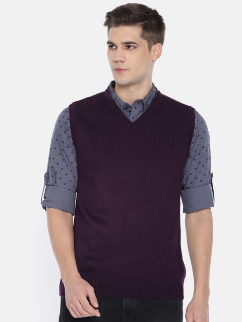

Peter England Men Purple Solid Sweater