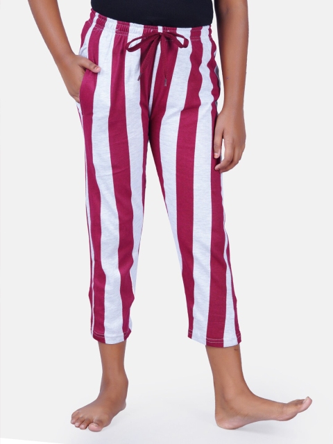 

SEYBIL Girls Grey Melange & Maroon Striped Capris
