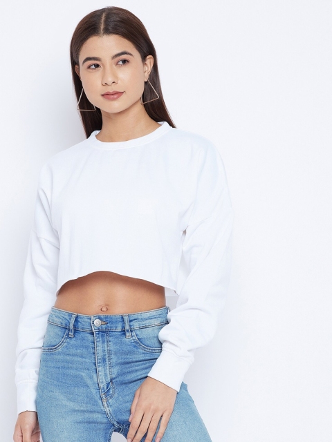 

STALK Women White Crop Sweatshirt