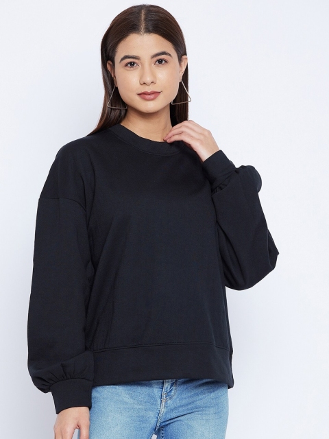 

STALK Women Black Solid Sweatshirt