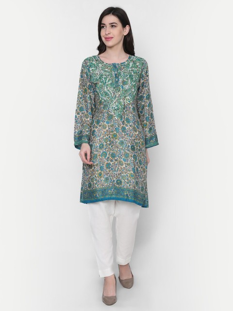 

HOUSE OF KARI Blue & Green Hand Embroidery Chickenkari Tunic