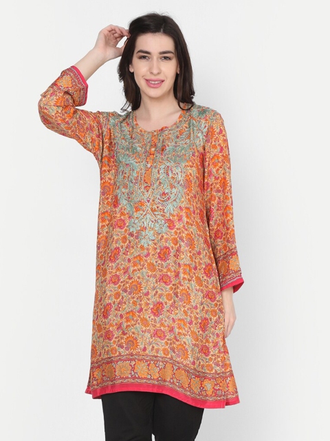 

HOUSE OF KARI Orange & Pink Chikankari Embroidered Tunic