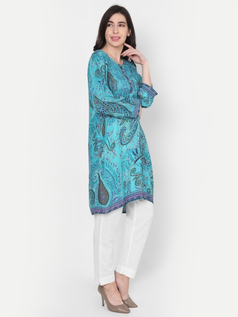

HOUSE OF KARI Blue & Green Chikankari Embroidered Tunic