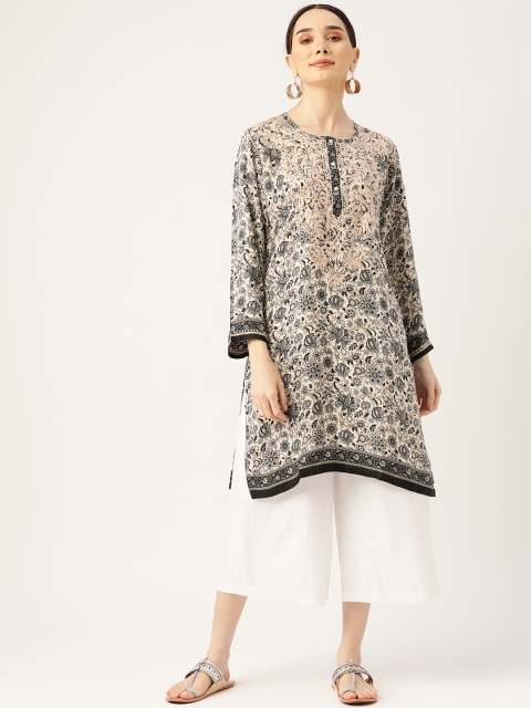 

HOUSE OF KARI Off White & Black Chikankari Embroidered Tunic