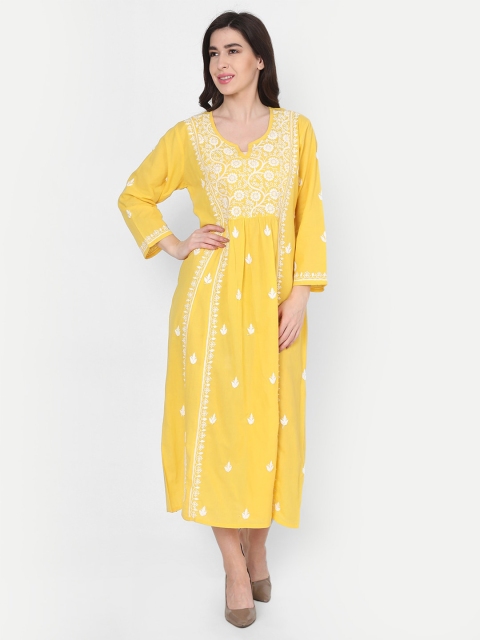 

HOUSE OF KARI Women Yellow Ethnic Motifs Embroidered Kurta