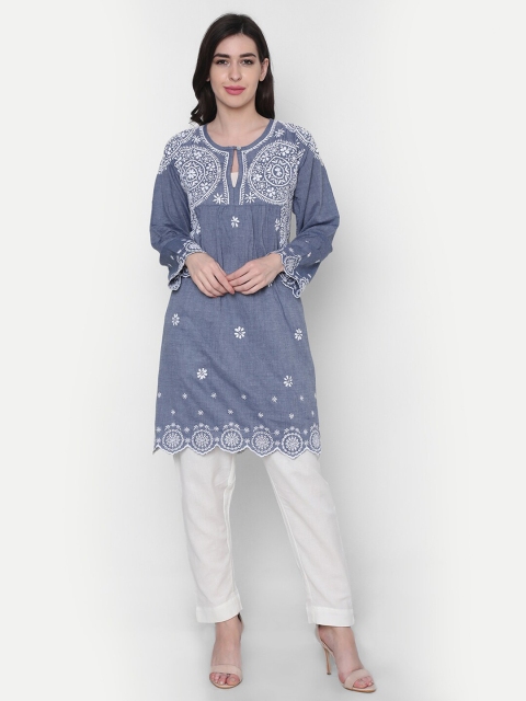 

HOUSE OF KARI Blue & White Embroidered Tunic