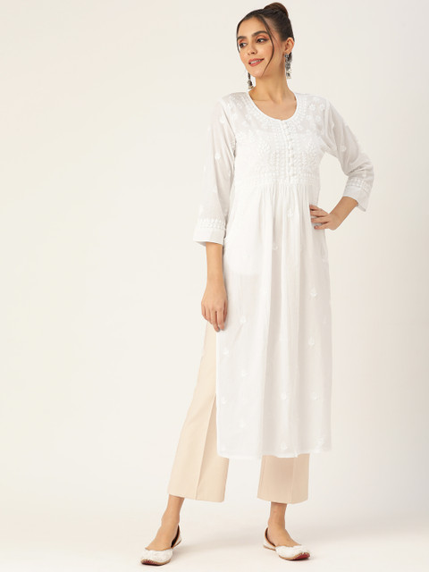 

HOUSE OF KARI Women White Chikankari Embroidered Kurta