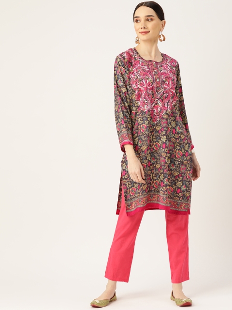 

HOUSE OF KARI Fuchsia & Navy Blue Embroidered Tunic