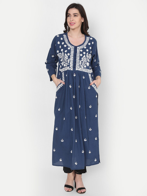 

HOUSE OF KARI Teal Chikankari Hand Embroidered Kurta