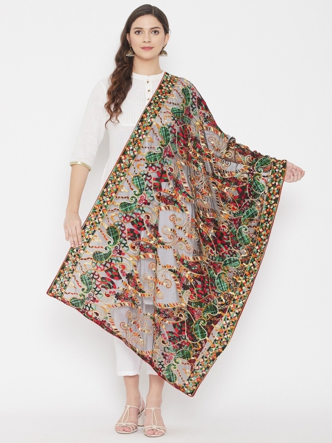

Clora Creation Black & Red Ethnic Motifs Embroidered Dupatta