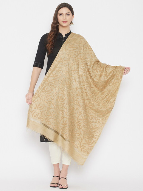 

Clora Creation Beige Embroidered Cotton Silk Dupatta with Thread Work