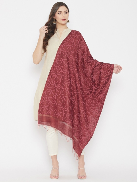 

Clora Creation Maroon Embroidered Cotton Silk Dupatta with Thread Work
