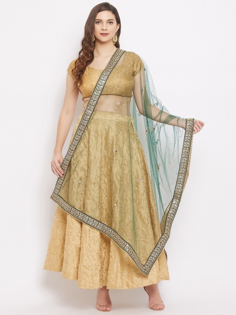 

Clora Creation Green & Gold-Toned Embroidered Dupatta with Beads and Stones